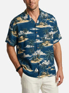Men's Tropical Island Sailboat Camp Collar Short Sleeve Shirt ElevenOasis