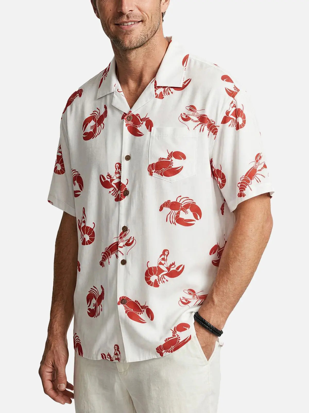 Men's Lobster Pin-Up Short Sleeve Shirt ElevenOasis