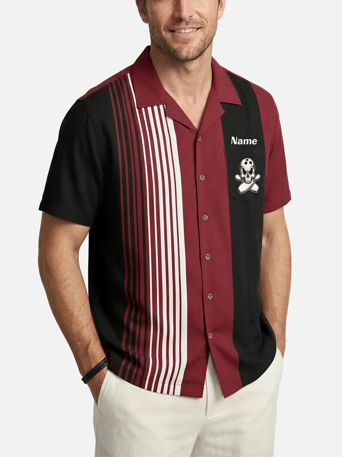 Men's Custom Winged Skull Bowling Short Sleeve Shirt Eleven Oasis