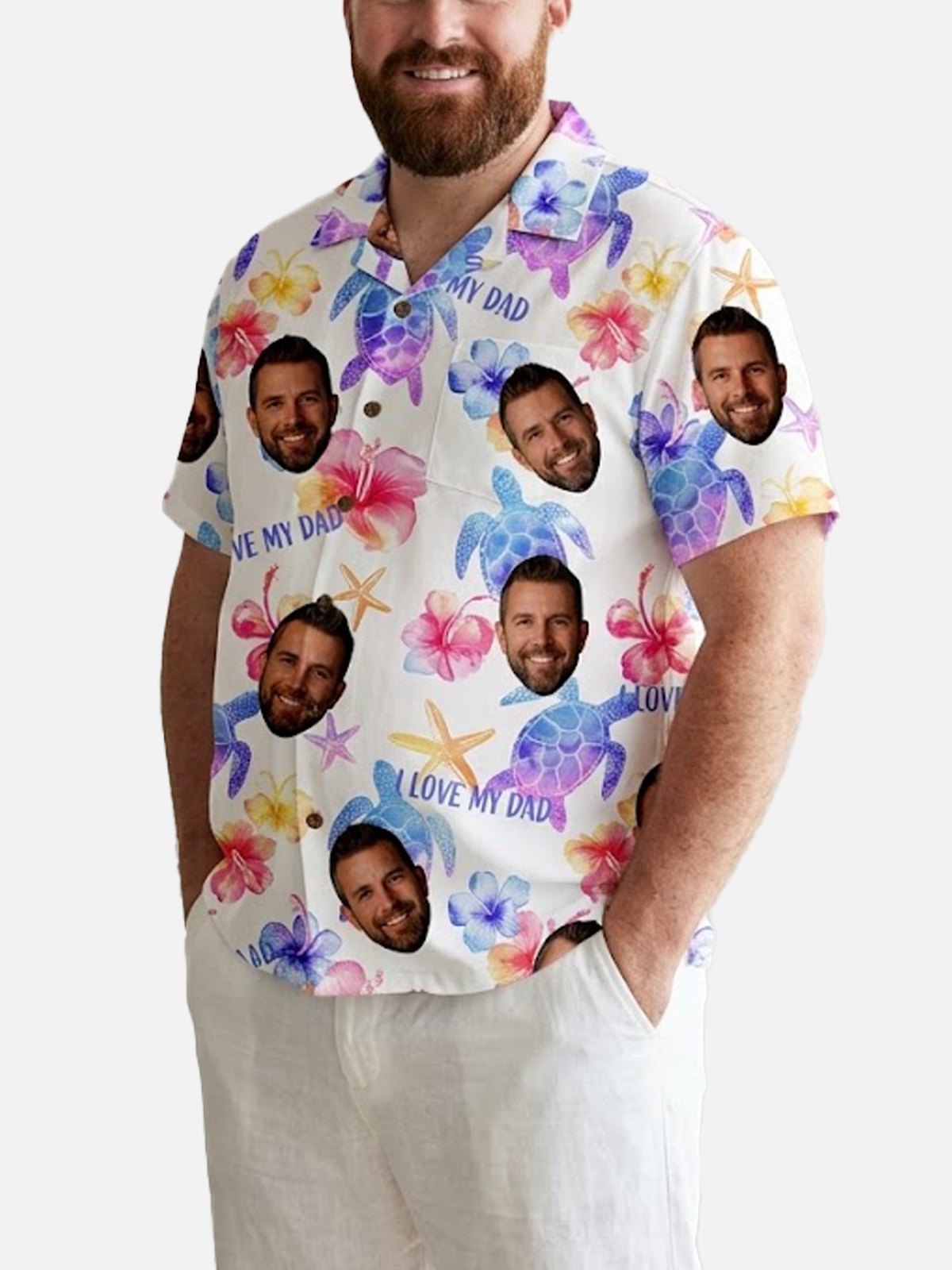 Tall  Men's Custom Face "I Love Dad" Hawaiian Short Sleeve Shirt Eleven Oasis
