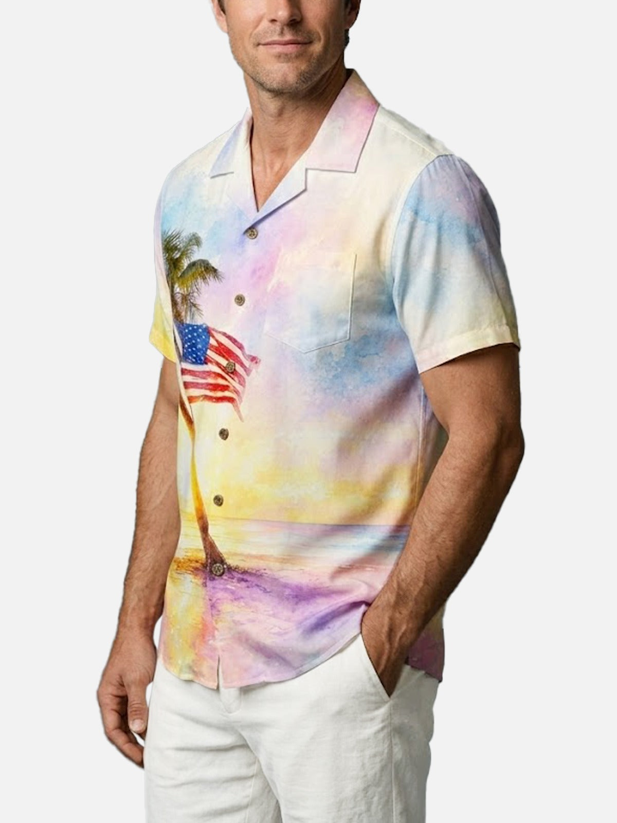 Men's Coastal Americana Palm Short Sleeve Shirt Eleven Oasis