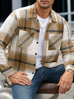 Men's Warm Plaid Button-Up Long Sleeve Shirt Jacket Eleven Oasis