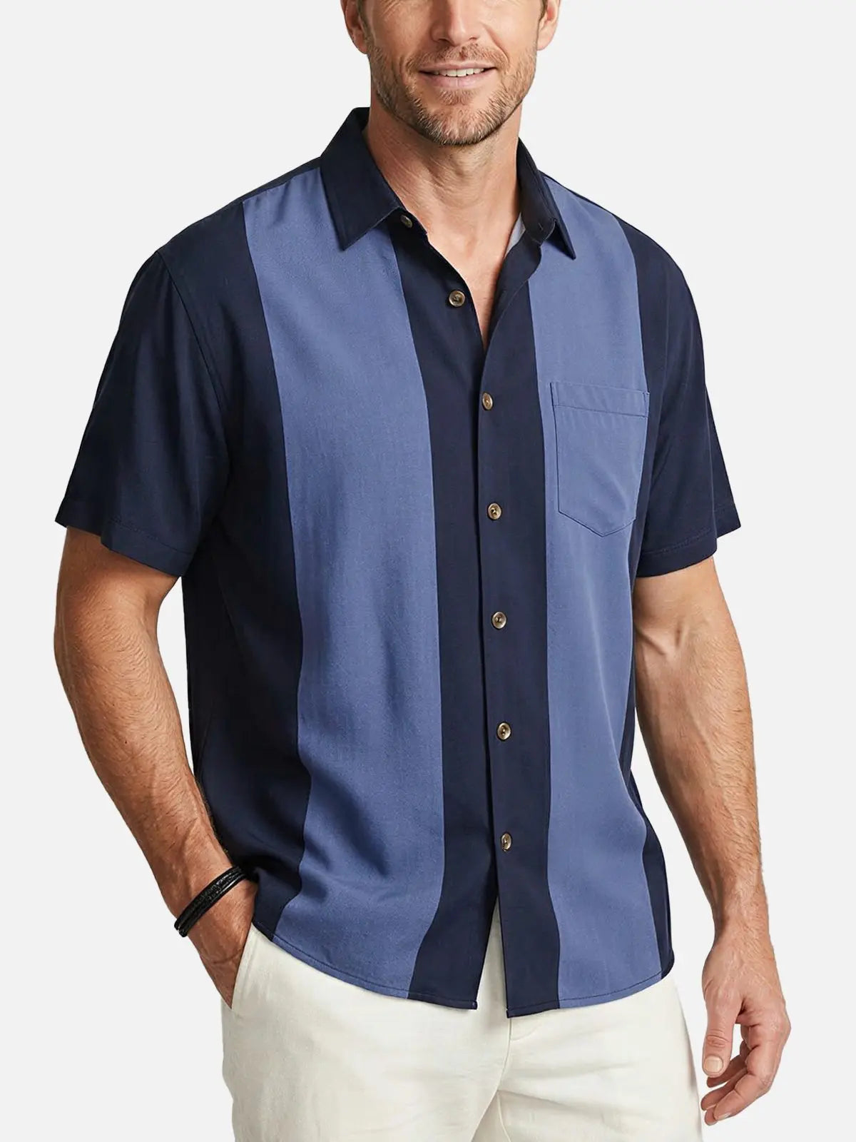 Men's Basic 50s Style Bowling Short Sleeve Shirt ElevenOasis