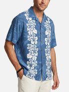 Men's Classic Hibiscus Panel Hawaiian Short Sleeve Shirt ElevenOasis