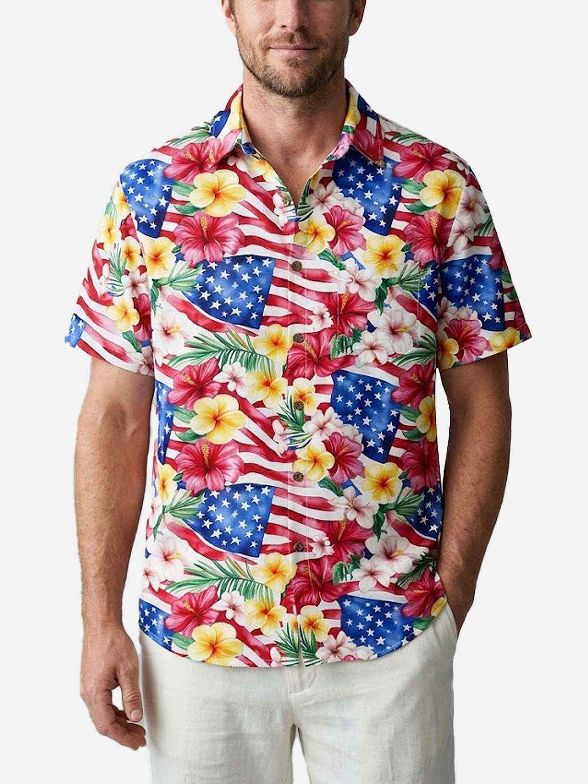 Men's Tropical Americana Floral Short Sleeve Shirt Eleven Oasis