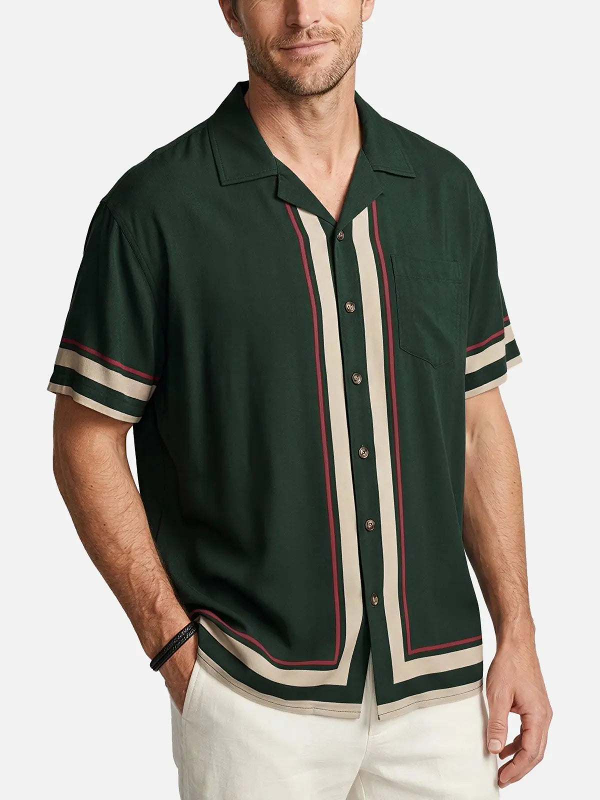 Men's Classic Contrast Trim Customizable Short Sleeve Shirt ElevenOasis
