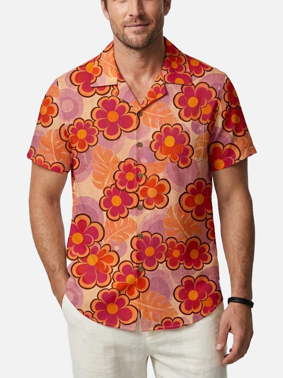 Men's Retro Groovy Floral Short Sleeve Shirt Eleven Oasis