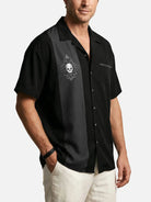 Men's Rockabilly Skull Button Down Halloween Short Sleeve Shirt ElevenOasis