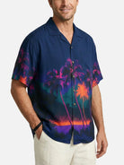Men's Neon Palm Sunset Camp Collar Short Sleeve Shirt Eleven Oasis