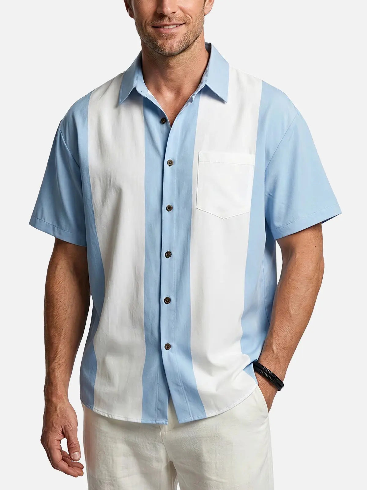 Men's Basic 50s Style Bowling Short Sleeve Shirt ElevenOasis