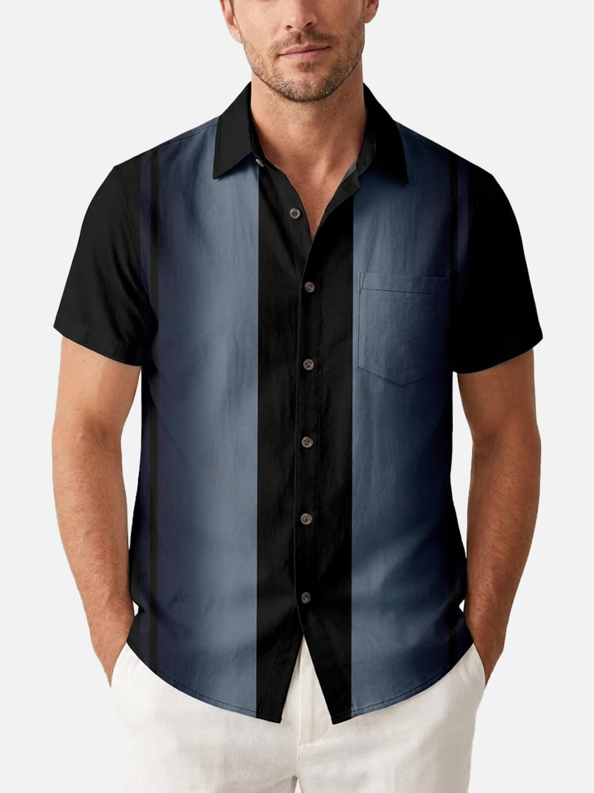 Men's Retro Panel Stripe Short Sleeve Shirt Eleven Oasis