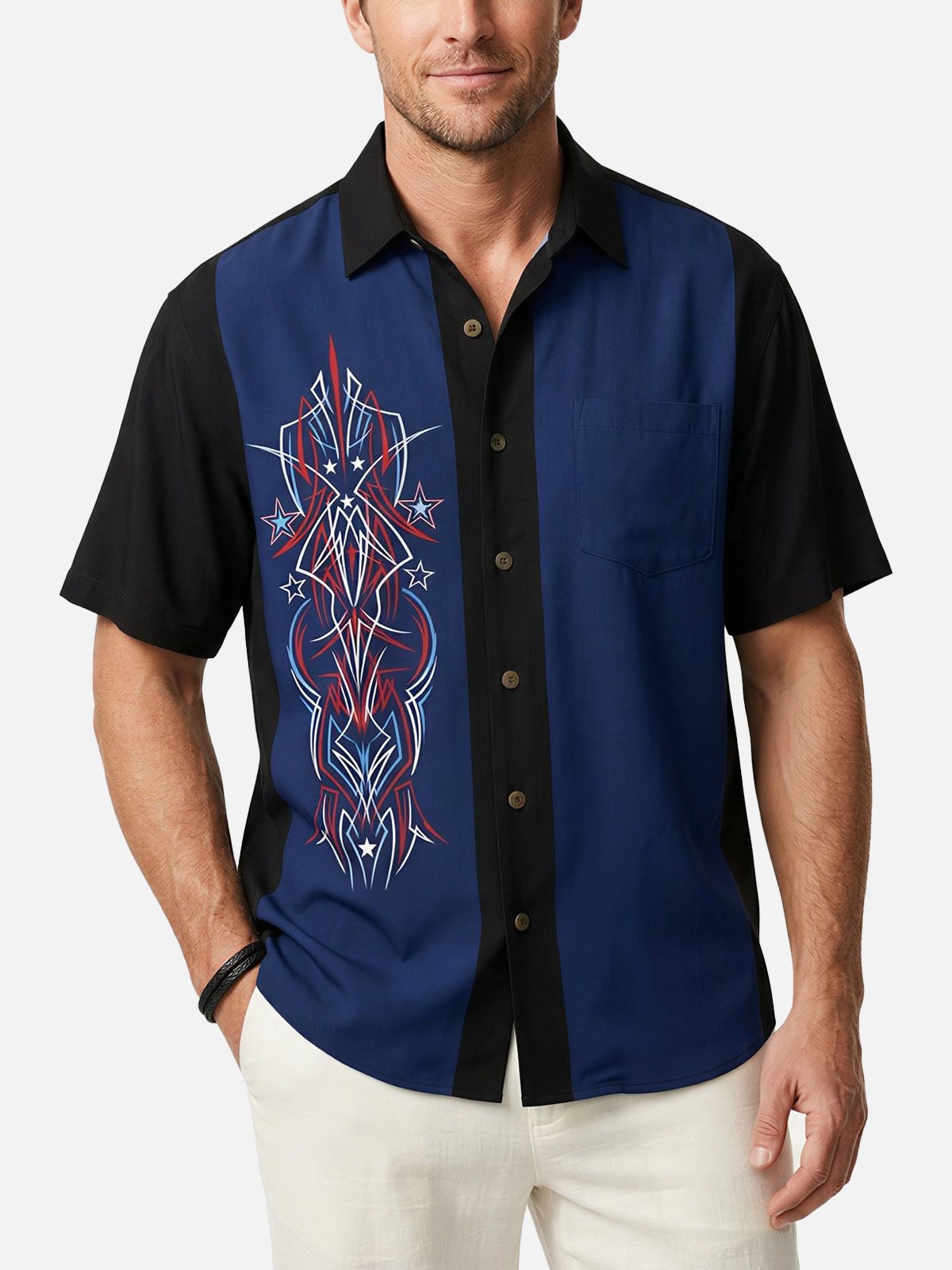 Men's Patriot Pinstripe Short Sleeve Shirt Eleven Oasis