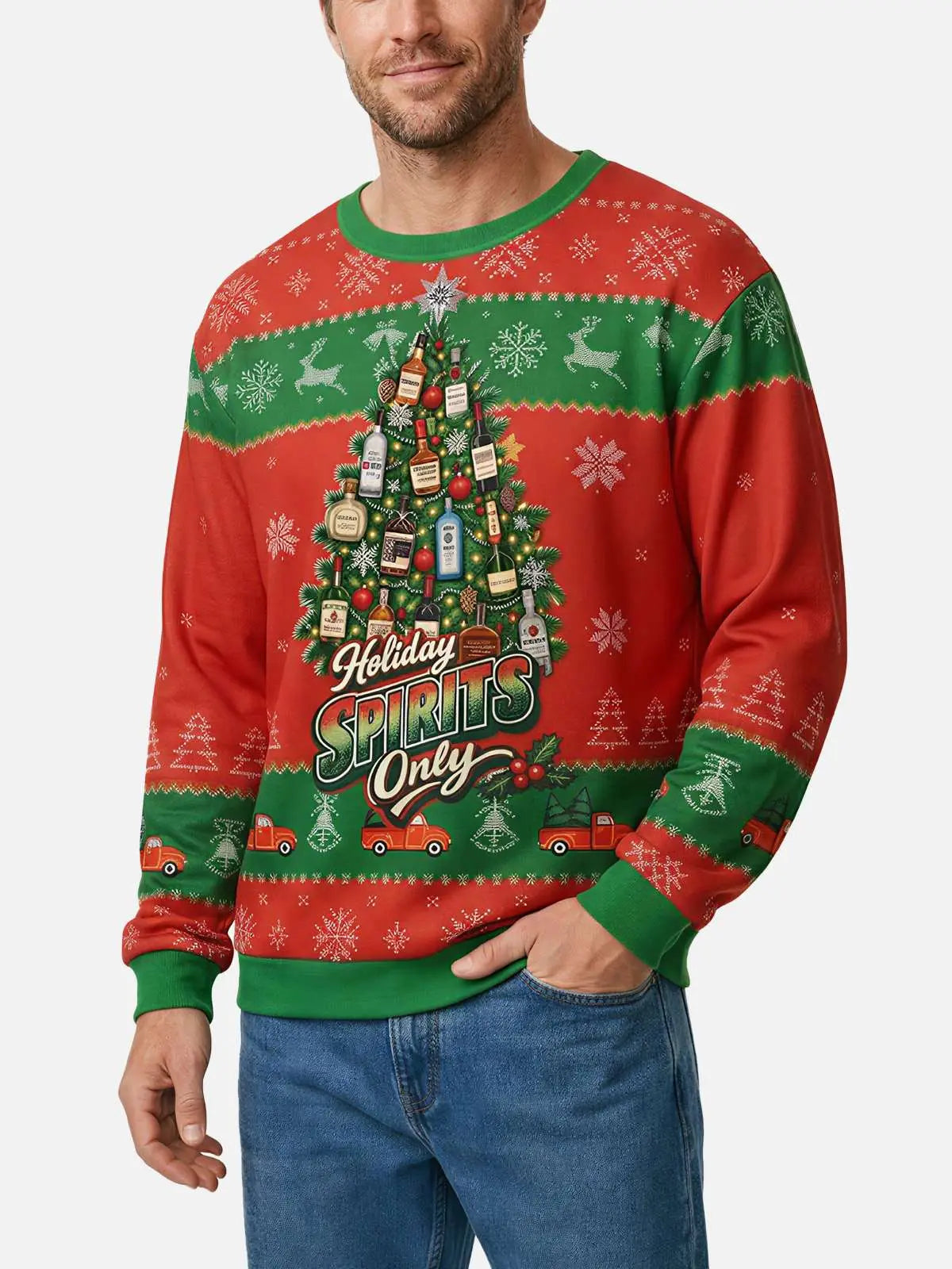 Holiday Spirits Only Liquor Tree Ugly Christmas Sweater ElevenOasis