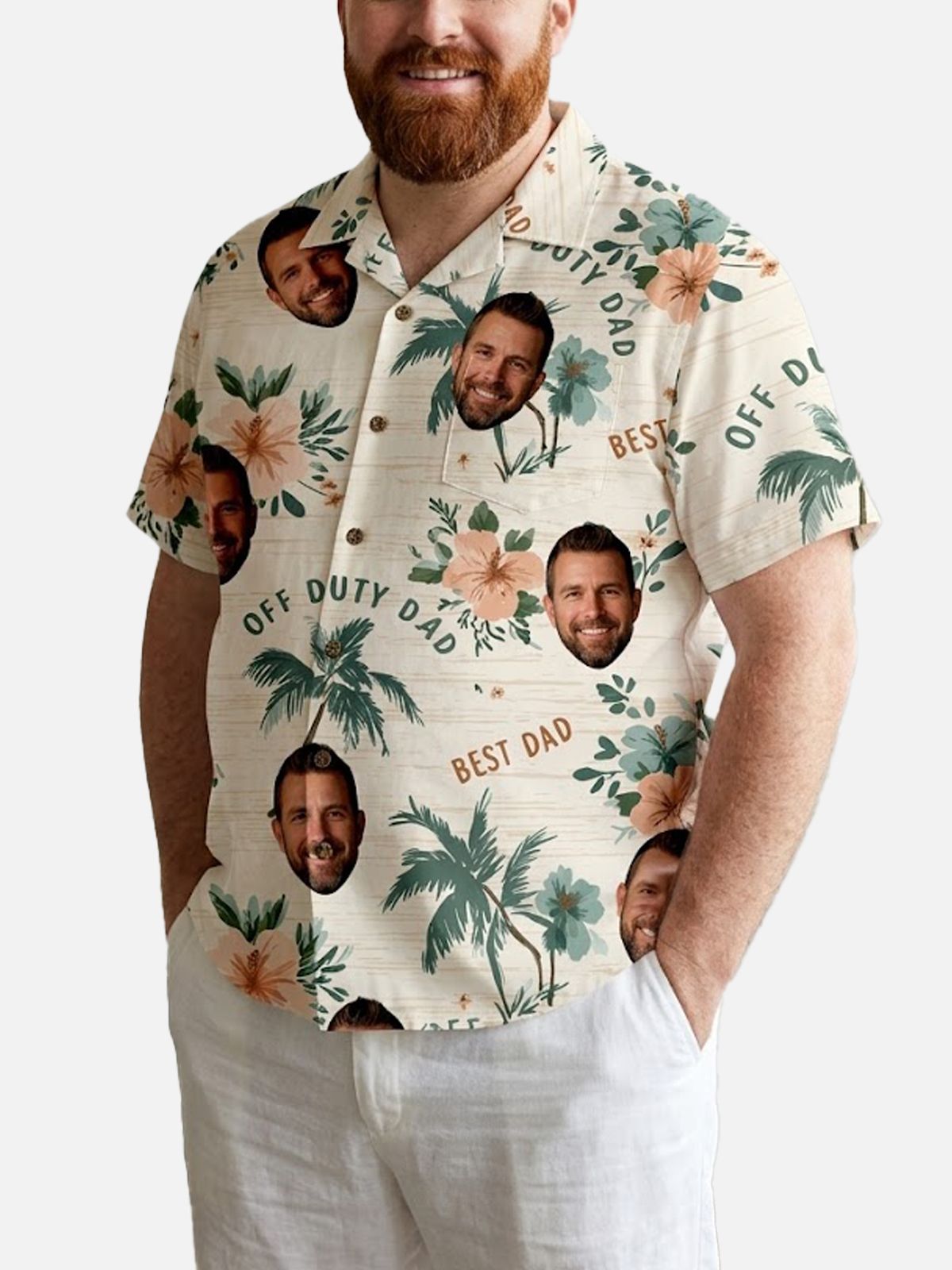 Tall  Men's Custom Face "Best Dad" Hawaiian Short Sleeve Shirt Eleven Oasis