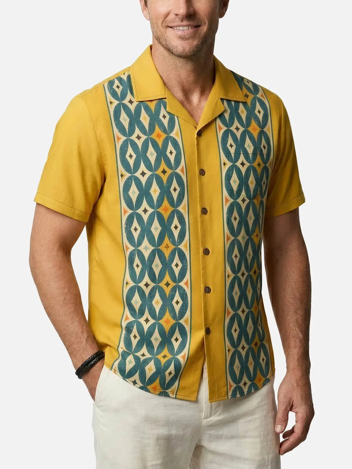 Men's Mid-Century Atomic Diamond Short Sleeve Shirt ElevenOasis
