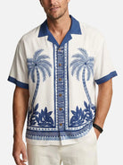 Tall Men's Blue Palm Tile Panel Short Sleeve Shirt ElevenOasis