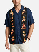 Men's Pin-Up Poker Night Bowling Short Sleeve Shirt ElevenOasis