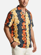 Men's Tropical Floral Stripe Camp Collar Short Sleeve Shirt ElevenOasis