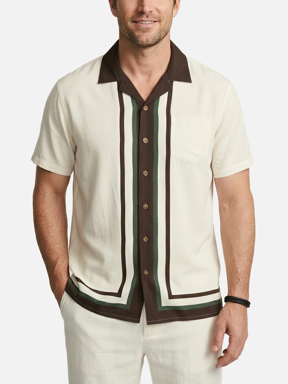 Men's Framed Panel Contrast Collar Short Sleeve Shirt Eleven Oasis