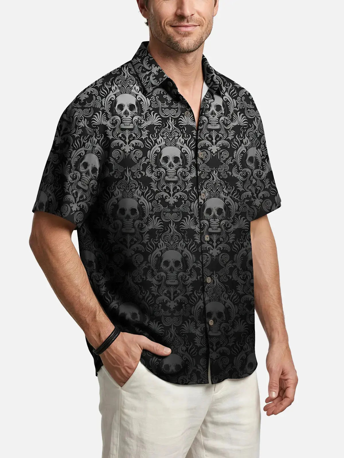 Men's Gothic Skull Pattern Short Sleeve Shirt