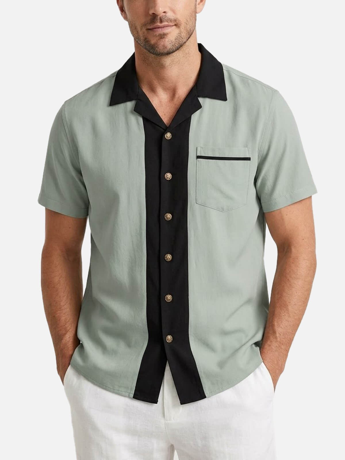 Men's Retro Contrast Center Panel Short Sleeve Shirt Eleven Oasis