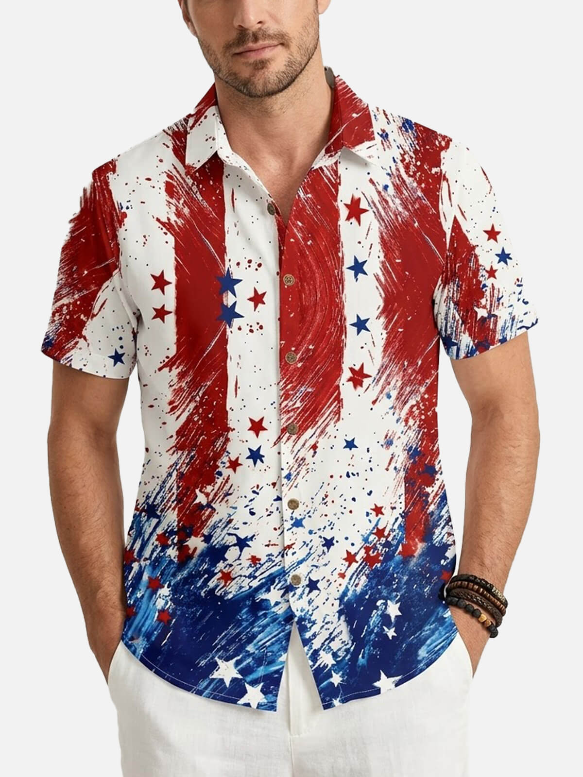 Men's Patriotic Paint Splash Short Sleeve Shirt Eleven Oasis
