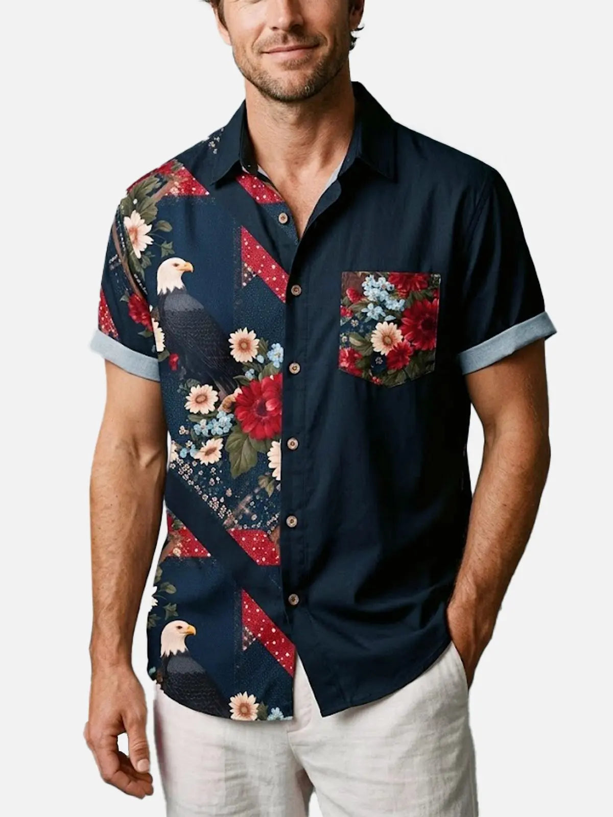 Men's Eagle Floral Americana Short Sleeve Shirt Eleven Oasis