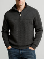 Men's Black Quarter-Zip Textured Pullover Sweatshirt Eleven Oasis