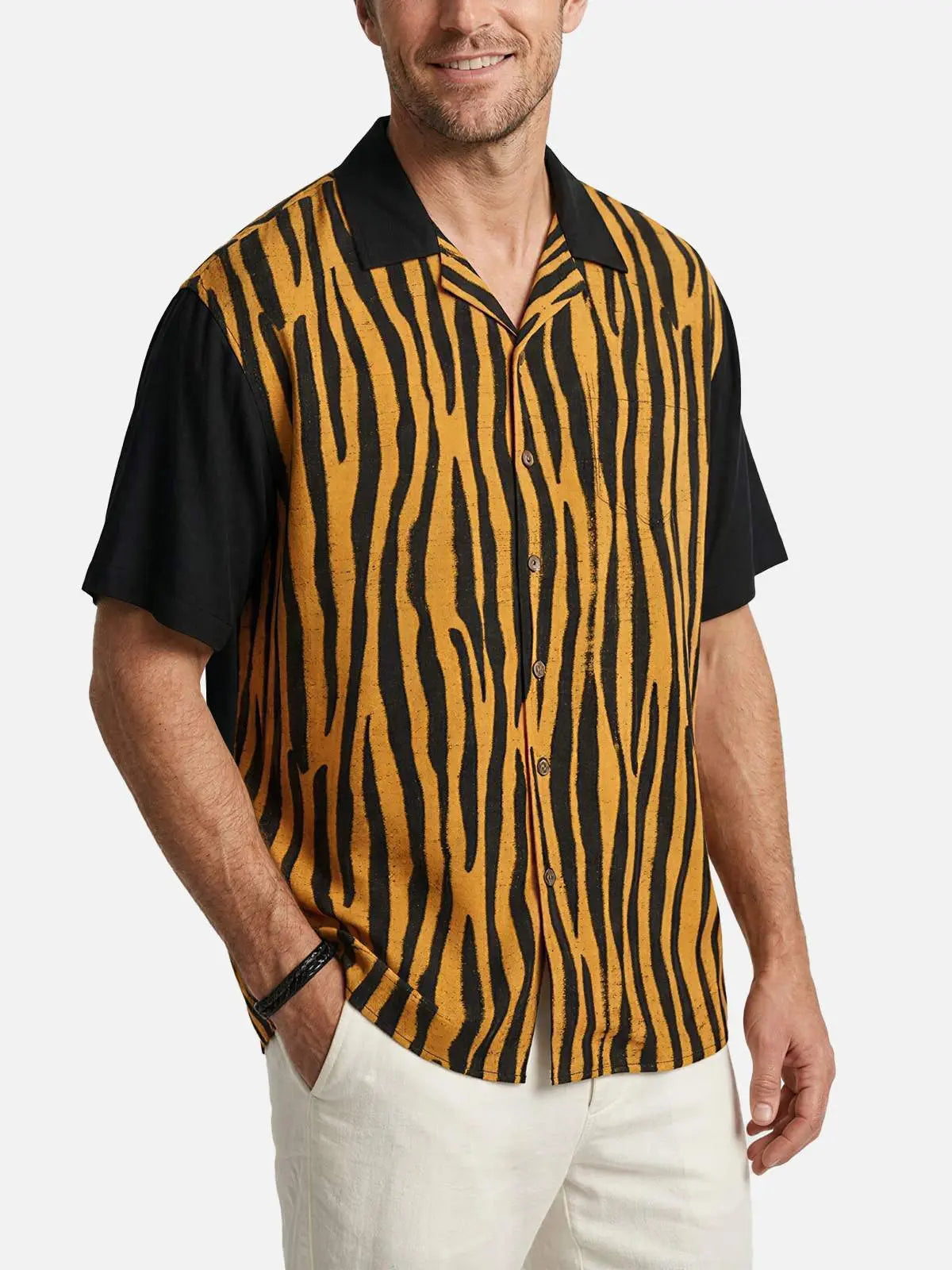 Men's Tiger Stripe Camp Collar Short Sleeve Shirt | Eleven Oasis