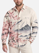 Men's Japan-Inspired Mt Fuji and Cherry Blossoms Long Sleeve Casual Shirt?
