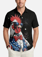Men's Patriotic Rooster Fireworks Short Sleeve Shirt ElevenOasis