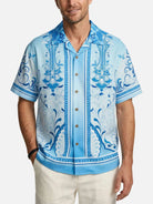 Men's Baroque Scrollwork Panel Camp Collar Short Sleeve Shirt Eleven Oasis