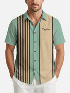 Tall Men's Retro Stripe Customizable Bowling Short Sleeve Shirt Eleven Oasis