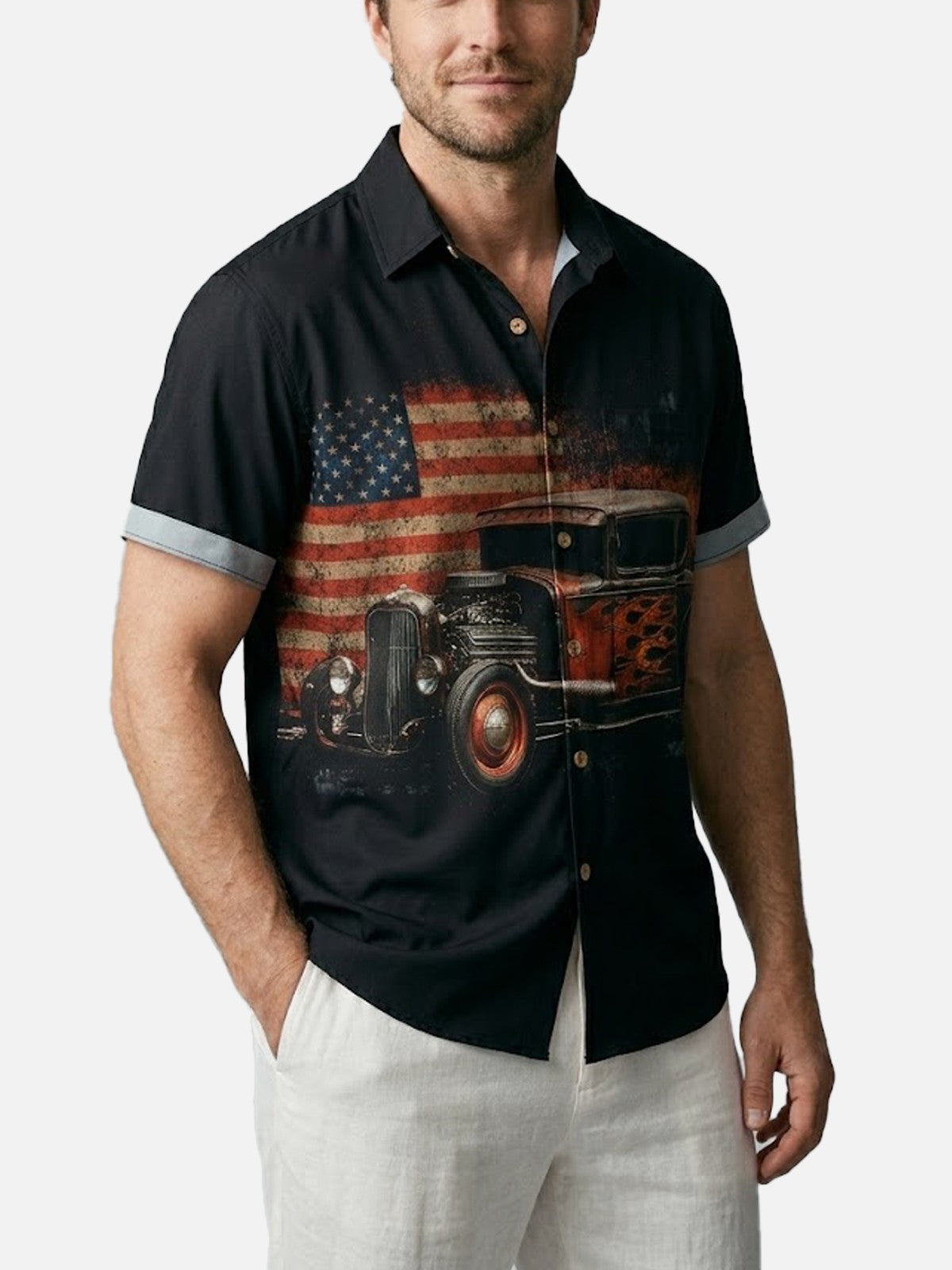 Men's Vintage Hot Rod Americana Short Sleeve Shirt Eleven Oasis