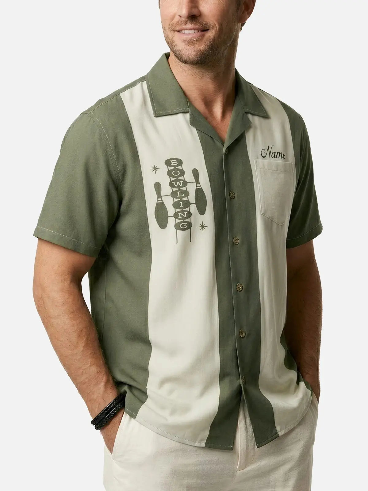 Men's Custom Retro Bowling Sign Short Sleeve Shirt Eleven Oasis