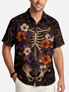 Men's Floral Skeleton Halloween Short Sleeve Shirt Eleven Oasis