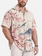 Men's Japan-Inspired Mt Fuji and Cherry Blossoms Short Sleeve Casual Shirt?