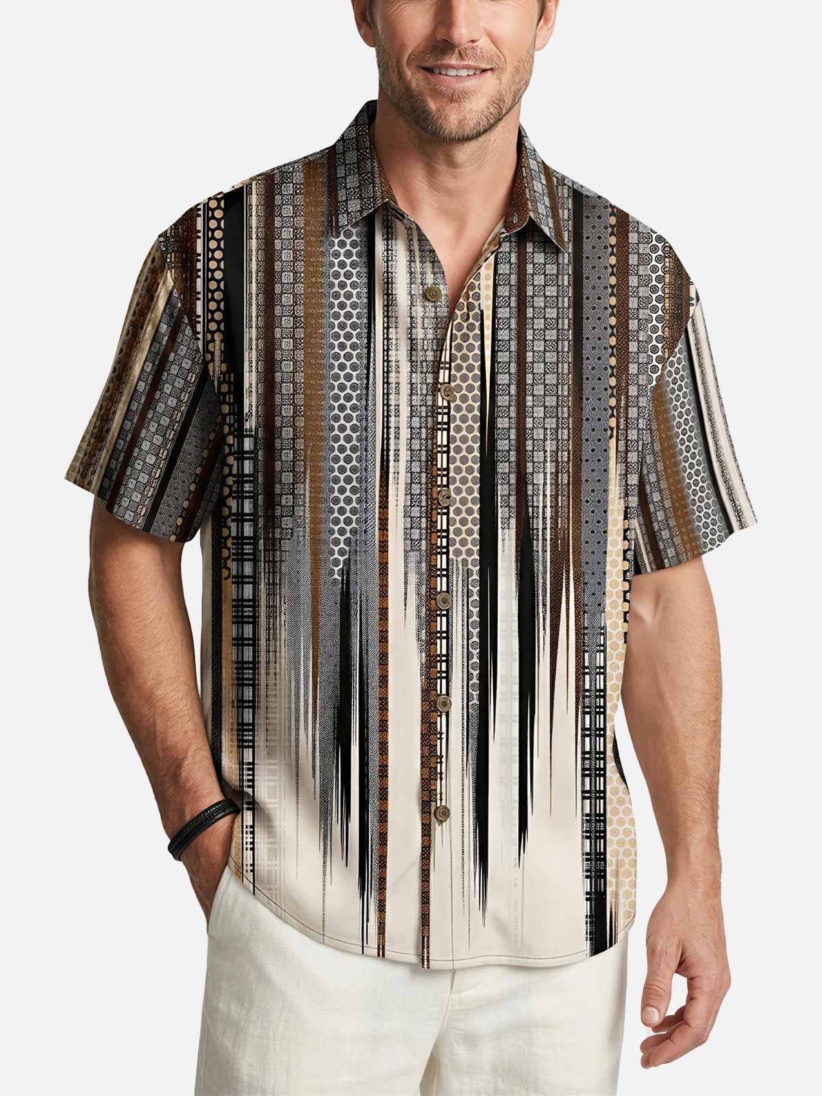 Men's Abstract Geometric Fade Short Sleeve Shirt ElevenOasis