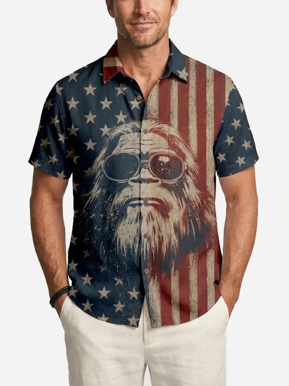 Men's Patriotic Sasquatch Short Sleeve Shirt ElevenOasis