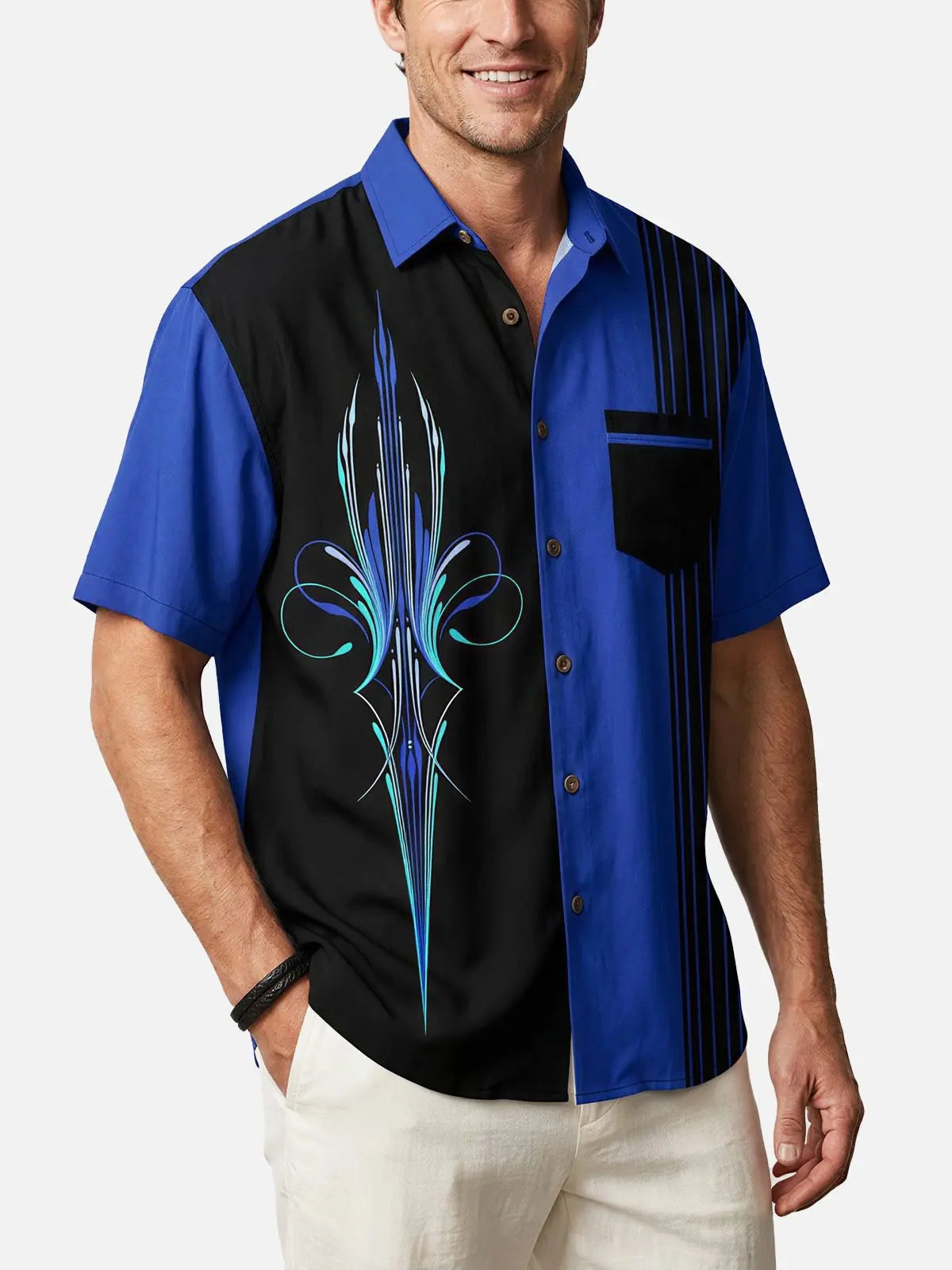Men's Hot Rod Car Stripe Short Sleeve Shirt ElevenOasis