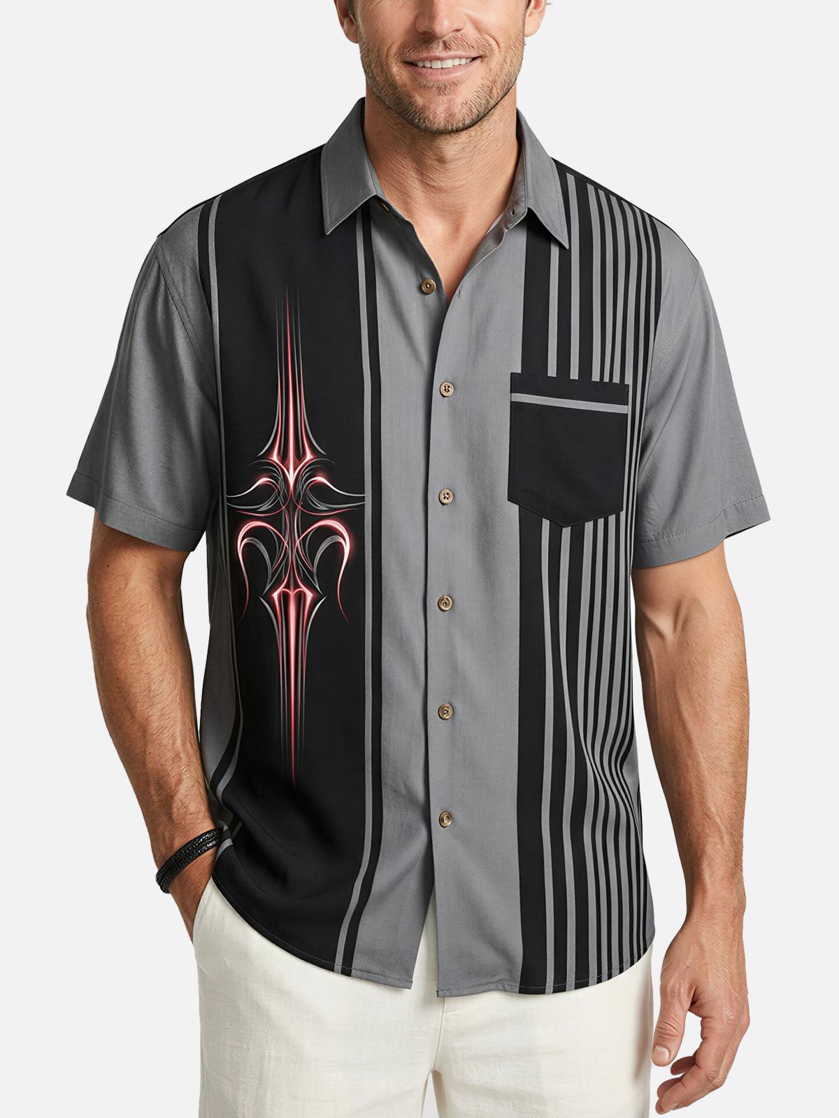 Men's Midnight Pinstripe Hot Rod Short Sleeve Shirt Eleven Oasis