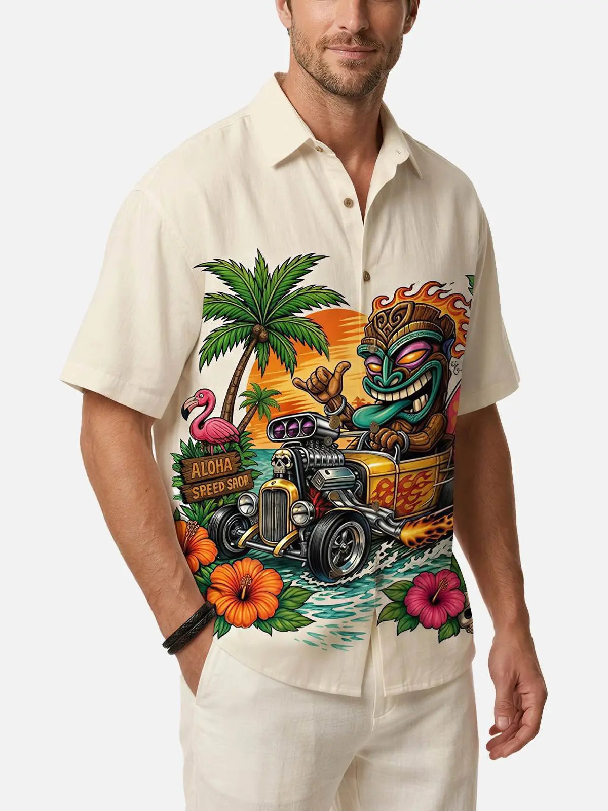 Men's Tropical Tiki Hot Rod Short Sleeve Shirt Eleven Oasis