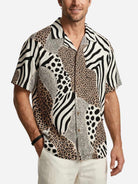 Men's Mixed Animal Print Camp Collar Short Sleeve Shirt ElevenOasis