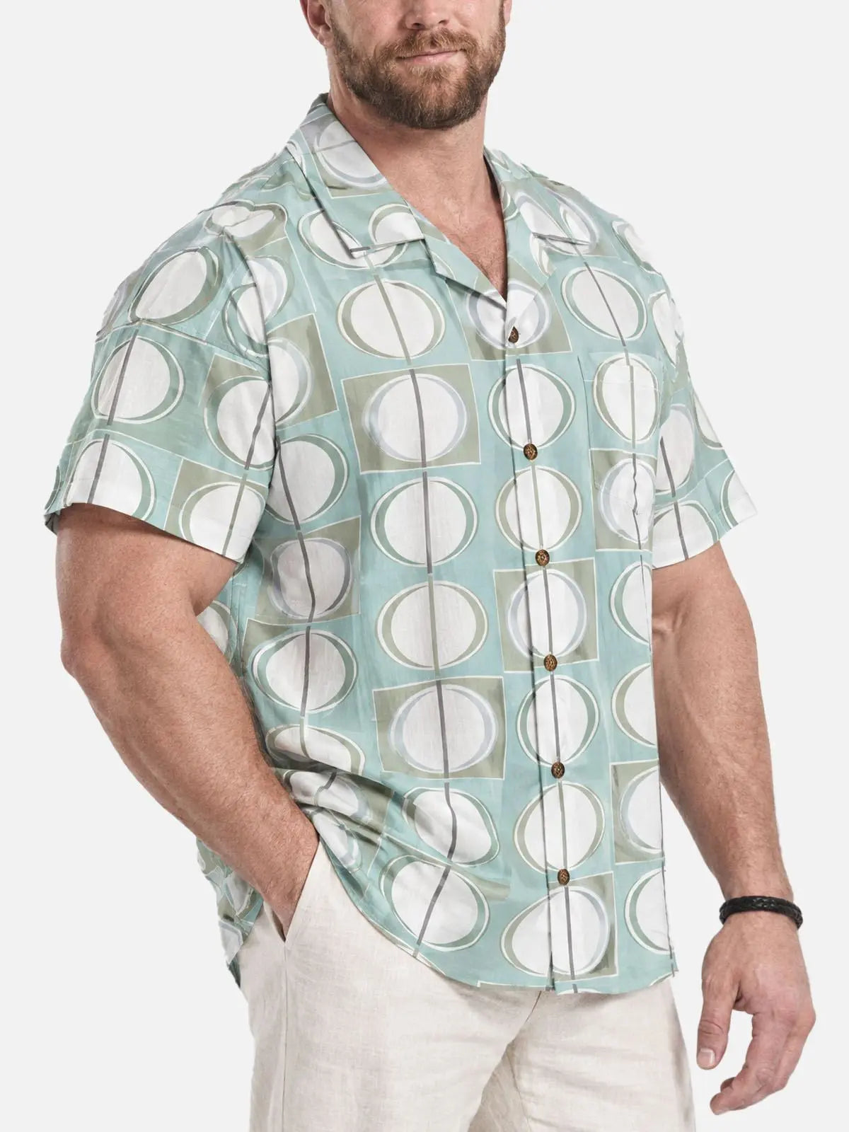Tall Men's Mid-Century Modern Circle Pattern Short Sleeve Shirt - Tony Soprano Wardrobe?