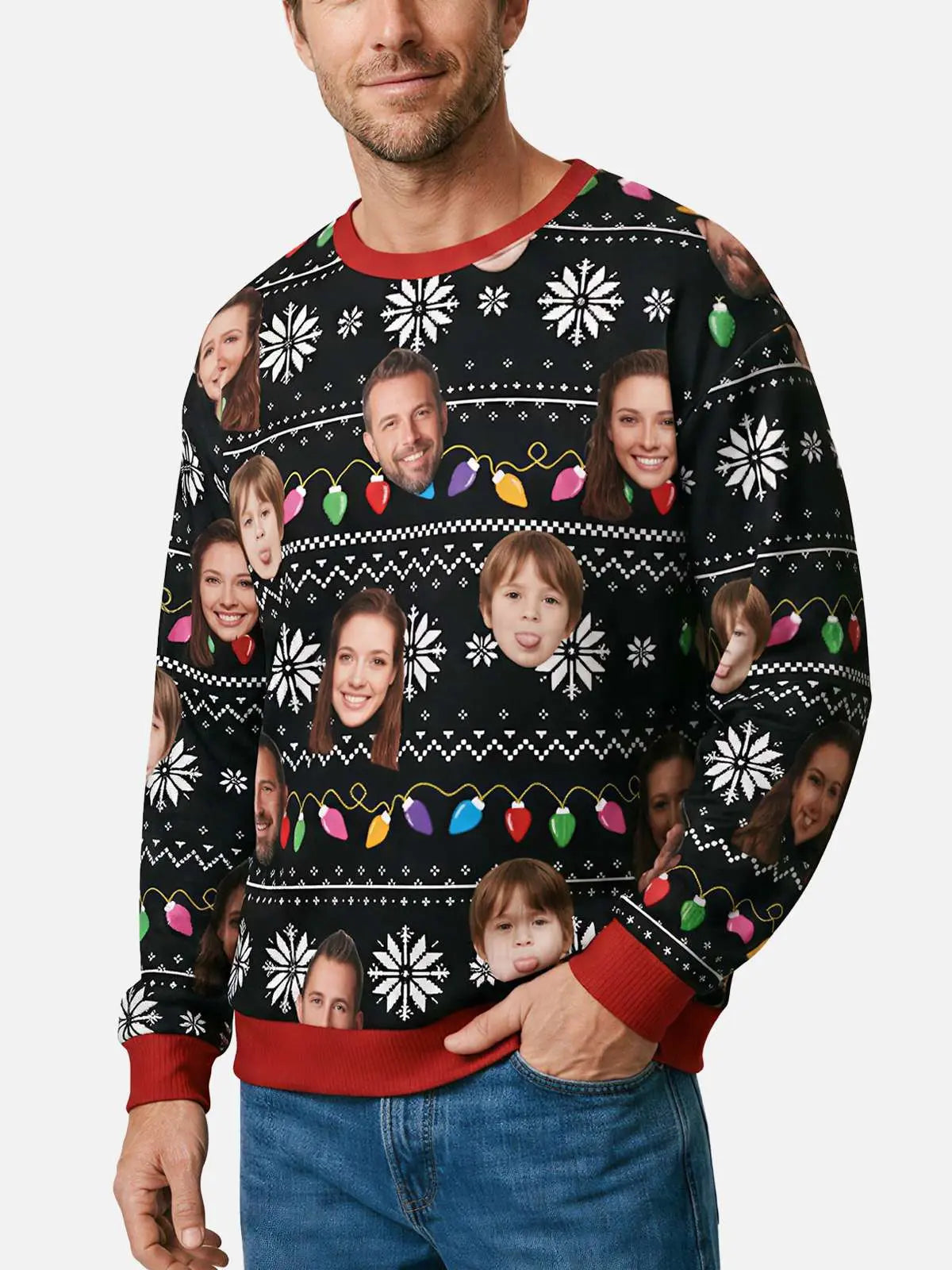 Customizable Face Christmas Lights Ugly Christmas Sweater ElevenOasis