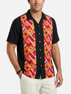 Men's Retro Geometric Panel Bowling Short Sleeve Shirt Eleven Oasis