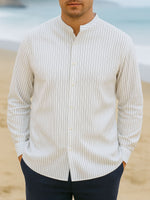 Men's Pinstripe Linen Blend Long Sleeve Shirt ElevenOasis