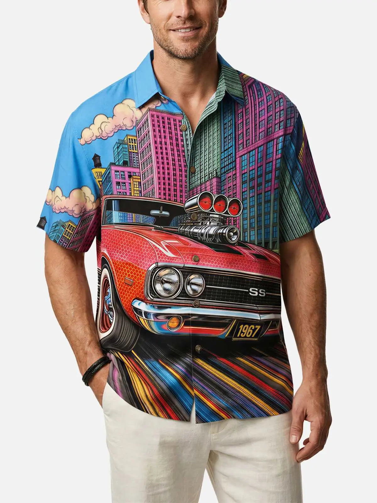 Men's Supercharged Muscle Car City Short Sleeve Shirt Eleven Oasis