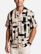 Men's Bauhaus Geometric Pattern Short Sleeve Shirt ElevenOasis