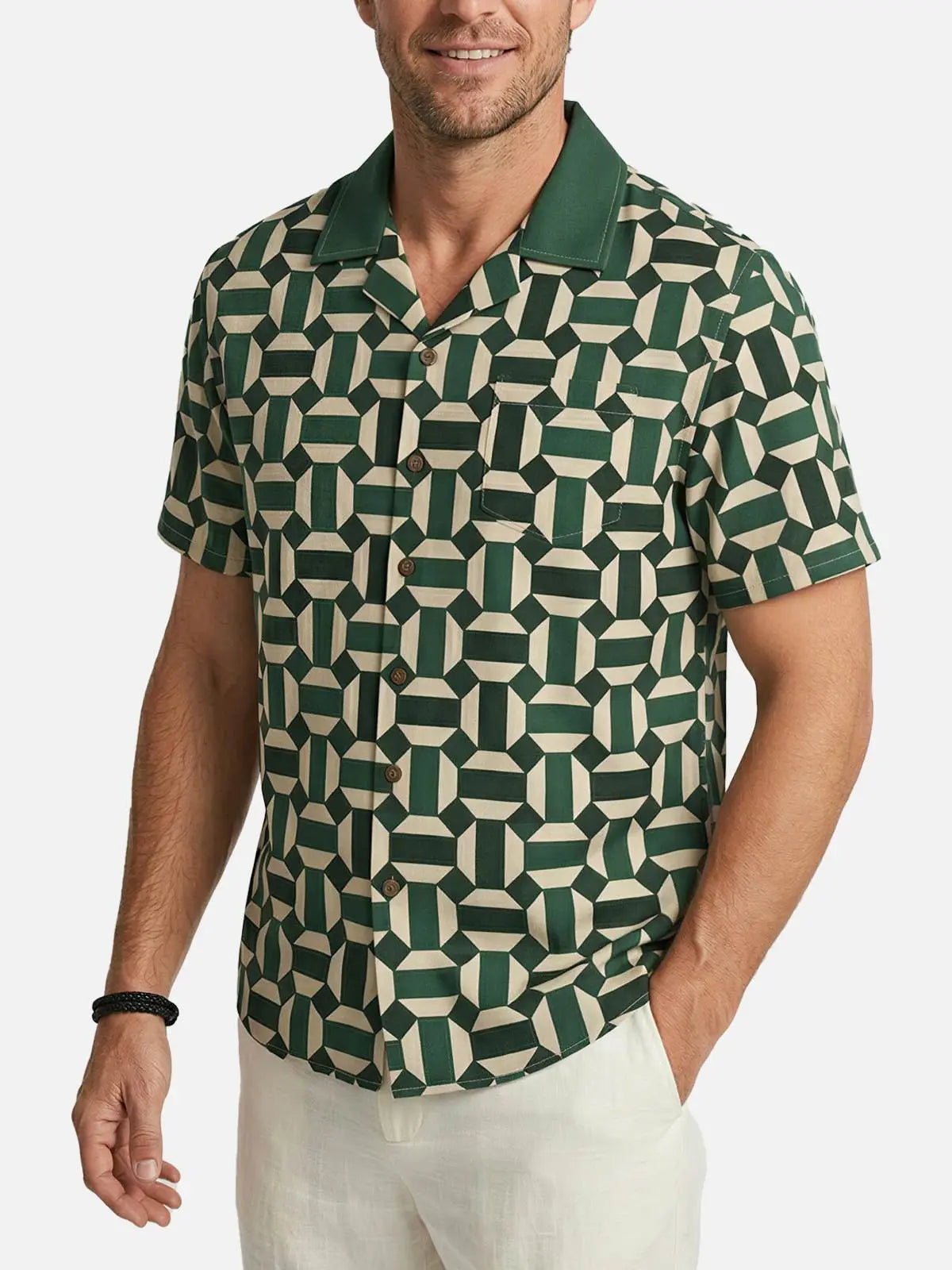 Men's Geometric Contrast Collar Short Sleeve Shirt Eleven Oasis